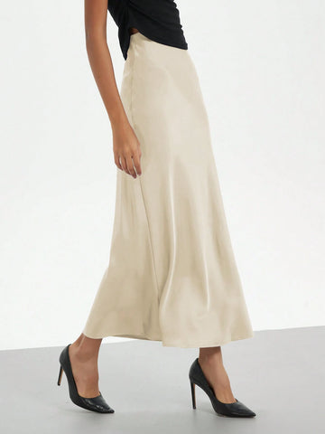 Women Silky Satin Feeling Maxi Skirt