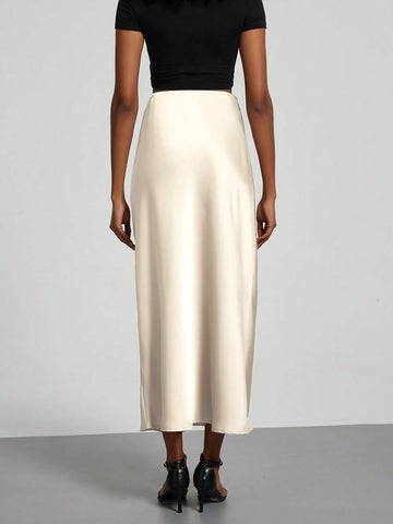 Women Silky Satin Feeling Maxi Skirt