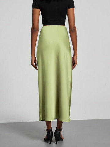 Women Silky Satin Feeling Maxi Skirt