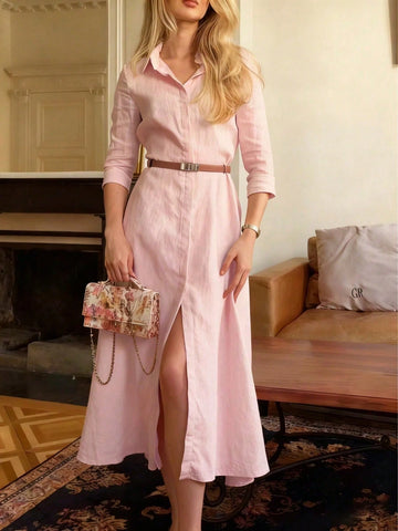 Women's Elegant Shirt Collar Long Sleeve Dress