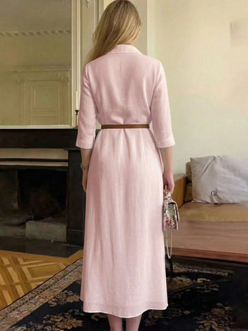 Women's Elegant Shirt Collar Long Sleeve Dress