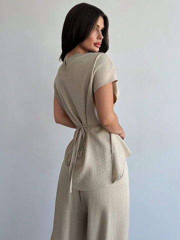 Women's Elegant Commuter Wrap Bustier Corset Top And Flare Leg Pants