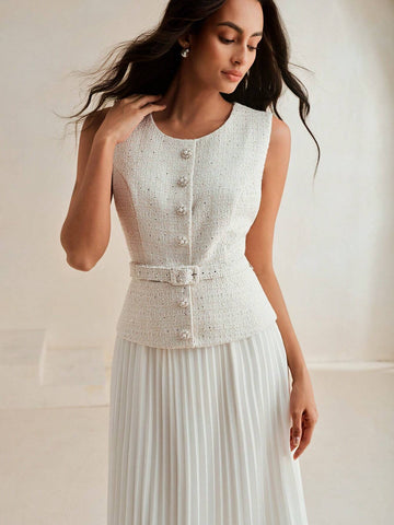 Women's Elegant Retro Patchwork Chiffon 2 In 1 Pleated Dress