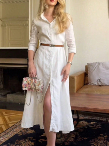 Women's Elegant Shirt Collar Long Sleeve Dress