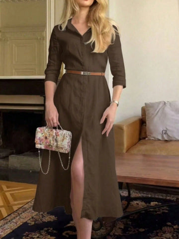 Women's Elegant Shirt Collar Long Sleeve Dress