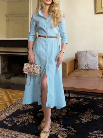 Women's Elegant Shirt Collar Long Sleeve Dress