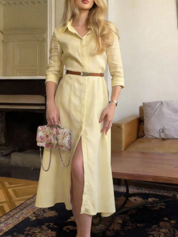 Women's Elegant Shirt Collar Long Sleeve Dress