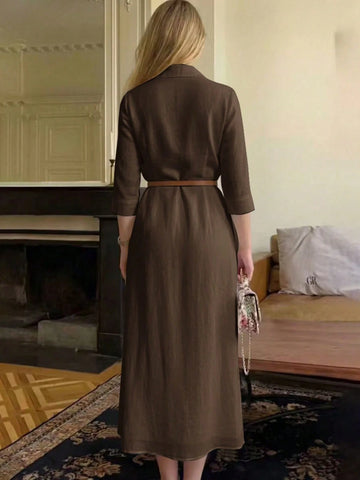 Women's Elegant Shirt Collar Long Sleeve Dress