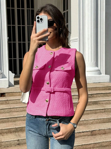 Elegant Sleeveless Single-Breasted Casual Fashion Pocket Decorated Vest