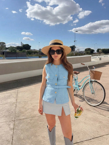 Elegant Sleeveless Single-Breasted Casual Fashion Pocket Decorated Vest