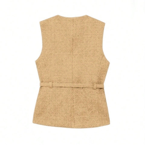 Elegant Sleeveless Single-Breasted Casual Fashion Pocket Decorated Vest