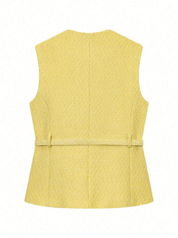 Elegant Sleeveless Single-Breasted Casual Fashion Pocket Decorated Vest