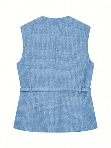 Elegant Sleeveless Single-Breasted Casual Fashion Pocket Decorated Vest
