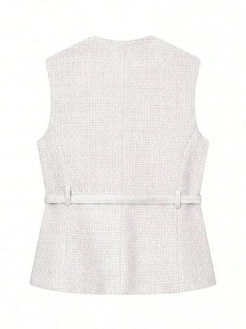 Elegant Sleeveless Single-Breasted Casual Fashion Pocket Decorated Vest