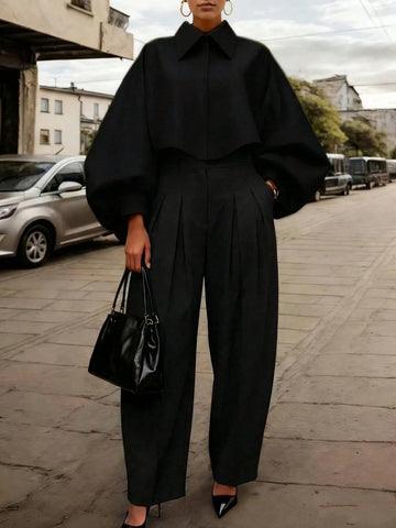 Minimalist Solid Color Short Shirt And Pants