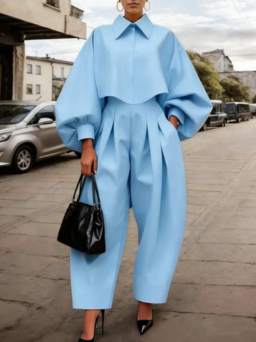 Minimalist Solid Color Short Shirt And Pants