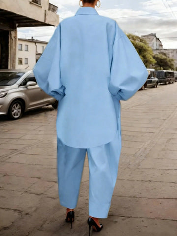 Minimalist Solid Color Short Shirt And Pants