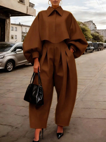 Minimalist Solid Color Short Shirt And Pants