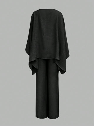 Elegant Cinched Waist Batwing Sleeve Loose Suit