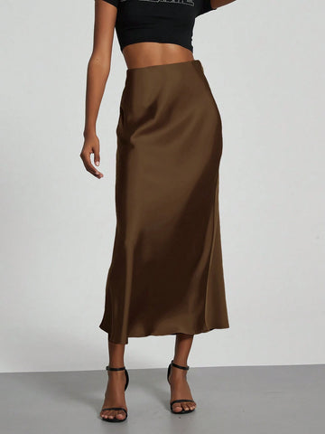 Women Silky Satin Feeling Maxi Skirt