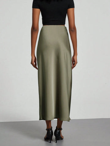 Women Silky Satin Feeling Maxi Skirt