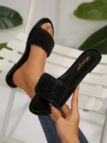 Rhinestone Embellished Luxury Pearl Decorated Slip-On Sandals