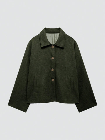 French Style Design Single Breasted Short Style With A Loose Collar Woolen Coat