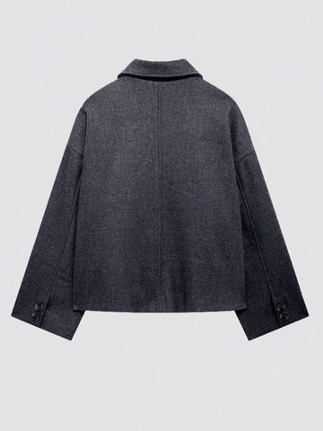 French Style Design Single Breasted Short Style With A Loose Collar Woolen Coat
