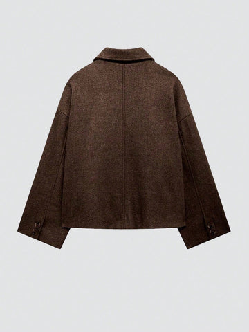 French Style Design Single Breasted Short Style With A Loose Collar Woolen Coat