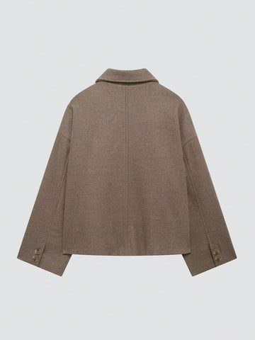 French Style Design Single Breasted Short Style With A Loose Collar Woolen Coat