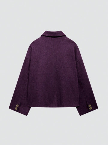 French Style Design Single Breasted Short Style With A Loose Collar Woolen Coat