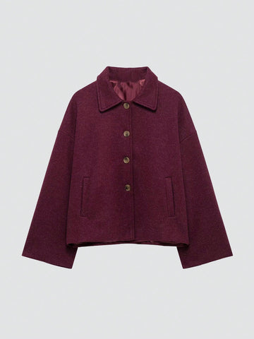French Style Design Single Breasted Short Style With A Loose Collar Woolen Coat