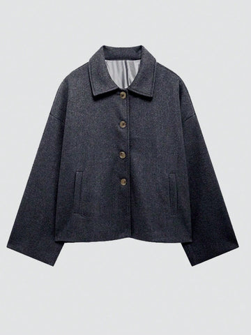 French Style Design Single Breasted Short Style With A Loose Collar Woolen Coat
