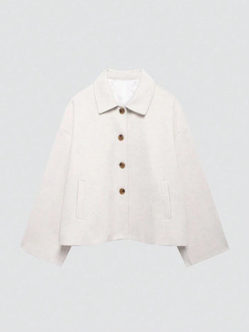 French Style Design Single Breasted Short Style With A Loose Collar Woolen Coat