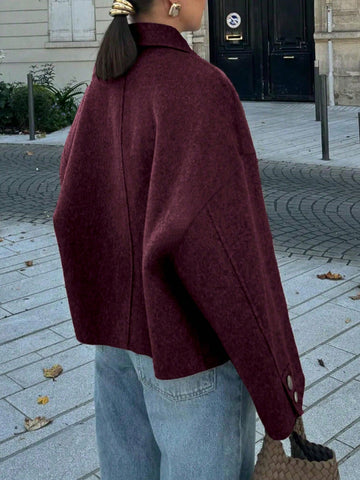 French Style Design Single Breasted Short Style With A Loose Collar Woolen Coat