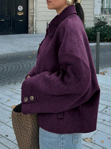 French Style Design Single Breasted Short Style With A Loose Collar Woolen Coat