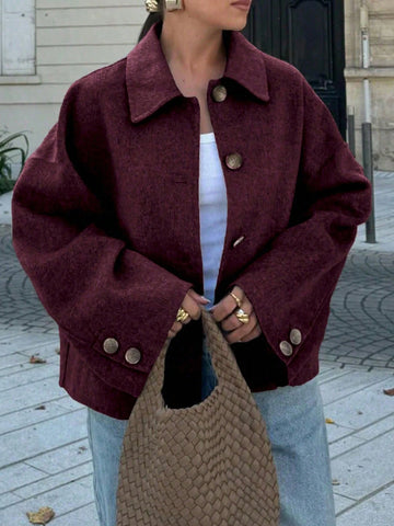 French Style Design Single Breasted Short Style With A Loose Collar Woolen Coat