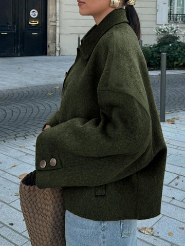 French Style Design Single Breasted Short Style With A Loose Collar Woolen Coat