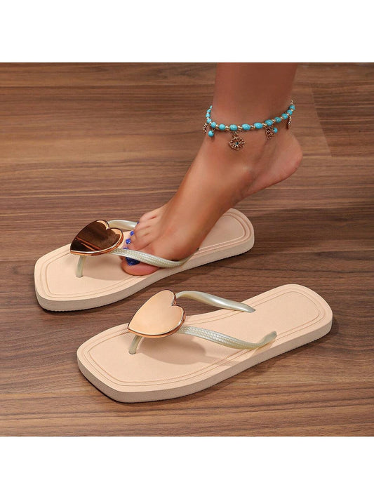 Women's Fashion Heart Buckle Glitter Flip Flops