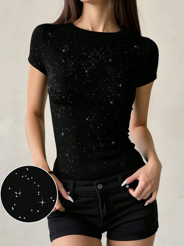 Women's Solid Olive Green Fitted Crew Neck T-Shirt