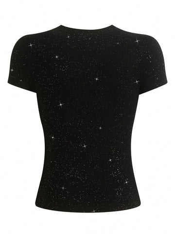 Women's Solid Color Fitted Crew Neck T-Shirt