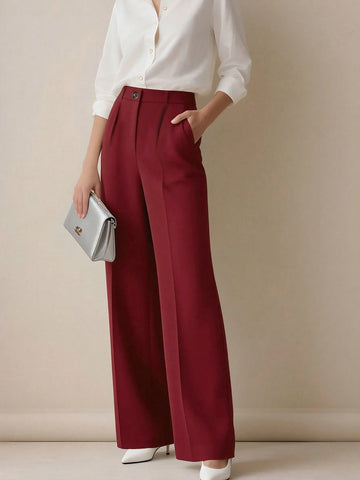 Women's High Waist Pleated Loose Fit Trousers