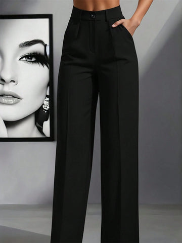 Women's High Waist Pleated Loose Fit Trousers