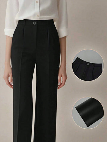 Women's High Waist Pleated Loose Fit Trousers