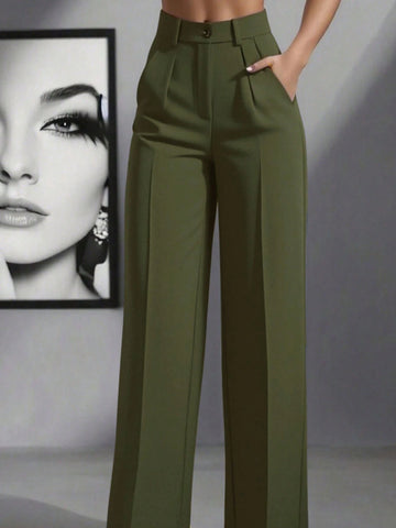 Women's High Waist Pleated Loose Fit Trousers