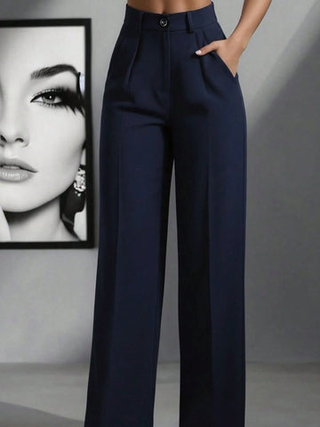 Women's High Waist Pleated Loose Fit Trousers