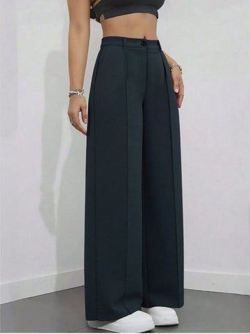 Women's High Waist Pleated Loose Fit Trousers