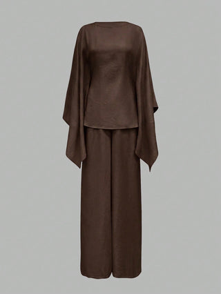 Elegant Cinched Waist Batwing Sleeve Loose Suit