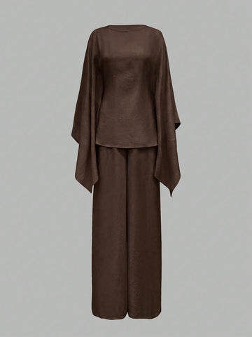 Elegant Cinched Waist Batwing Sleeve Loose Suit