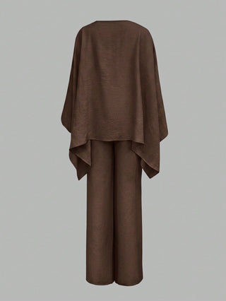 Elegant Cinched Waist Batwing Sleeve Loose Suit